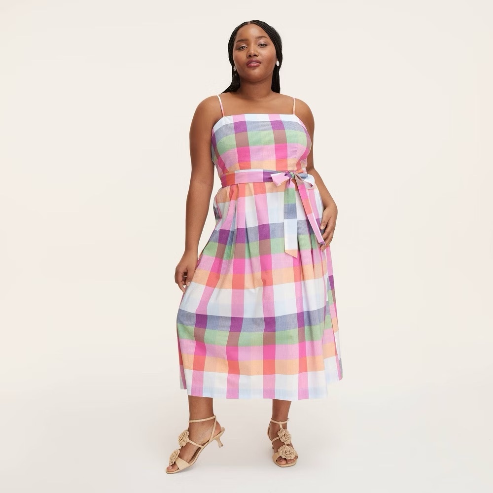 kate spade new york x Target Plaid Tie-Waist Midi Dress Red/Pink/Green